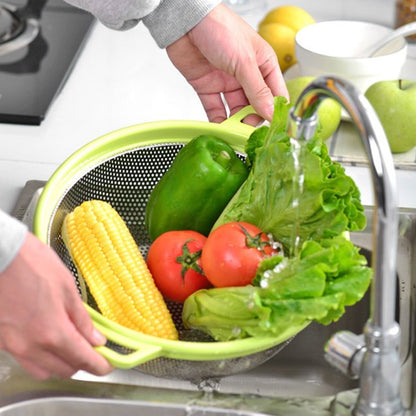 Stainless Steel Colander with Handle - Large Metal Mesh Basket Strainer (1 pc)