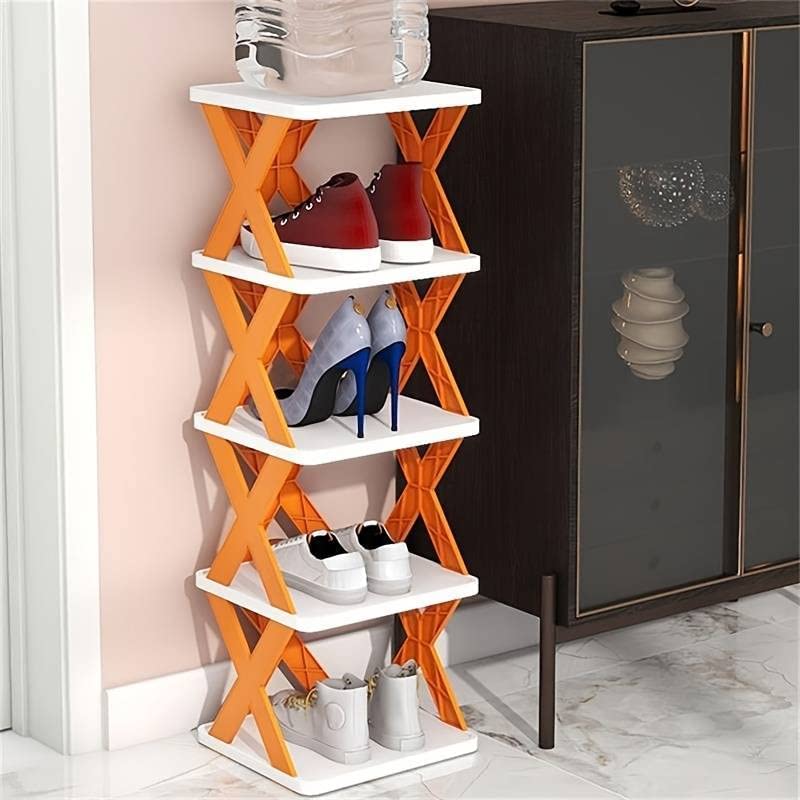 9054A  5 Tier Shoes Stand, Shoe Tower Rack Suit for Small Spaces, Closet, Small Entryway, Easy Assembly and Stable in Structure, Corner Storage Cabinet for Saving Space 