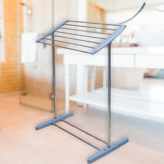 8724 Multi-Functional Single Tier Mobile Towel Foldable Rack for Cloth and Towel / Stainless Steel and Plastic Made Mobile Towel and Cloth Rack Holder Indoor / Outdoor Standing Movable Cloth Dryer Rack, Balcony Cloth Drying Stand