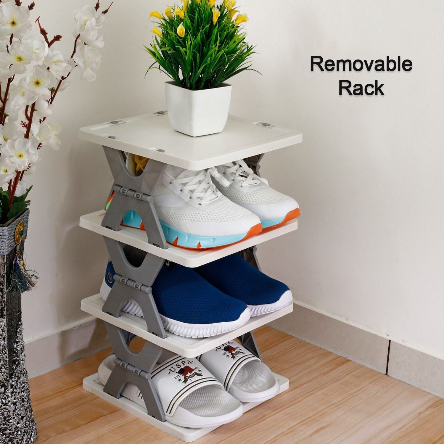 9097 Smart Shoe Rack with 6 Layer Shoes Stand Multifunctional Entryway Foldable & Collapsible Door Shoe Rack Free Standing Heavy Duty Plastic Shoe Shelf Storage Organizer Narrow Footwear Home 