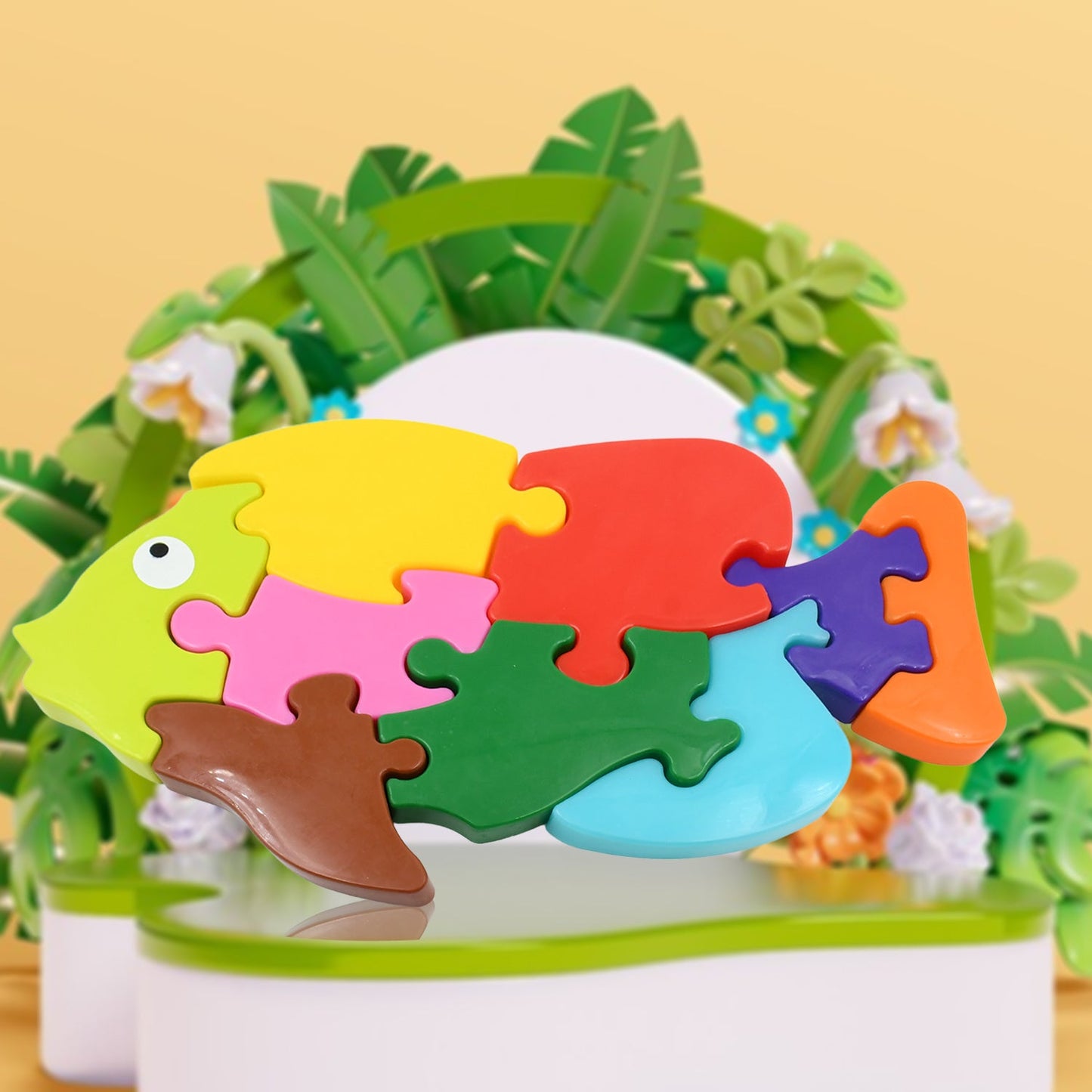 Plastic Fish & Elephant Shape Puzzle Building Blocks Toy Non-Toxic Puzzle Blocks Fish Puzzle Educational Toys for Toddler / Little Kid / Big Kid (2 Pc Set)