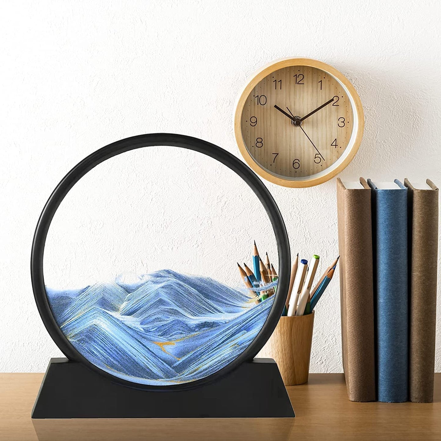 8781 Moving Sand Art Picture Decor, 3D Deep Sea Sandscape Liquid Motion, Round Glass Frame Display Flowing Sand Relaxing Gift for Kids Adults Painting Artistic Sandscape for Home, Office, Ornament Desktop Art Bookshelves Decoration (1 Pc )