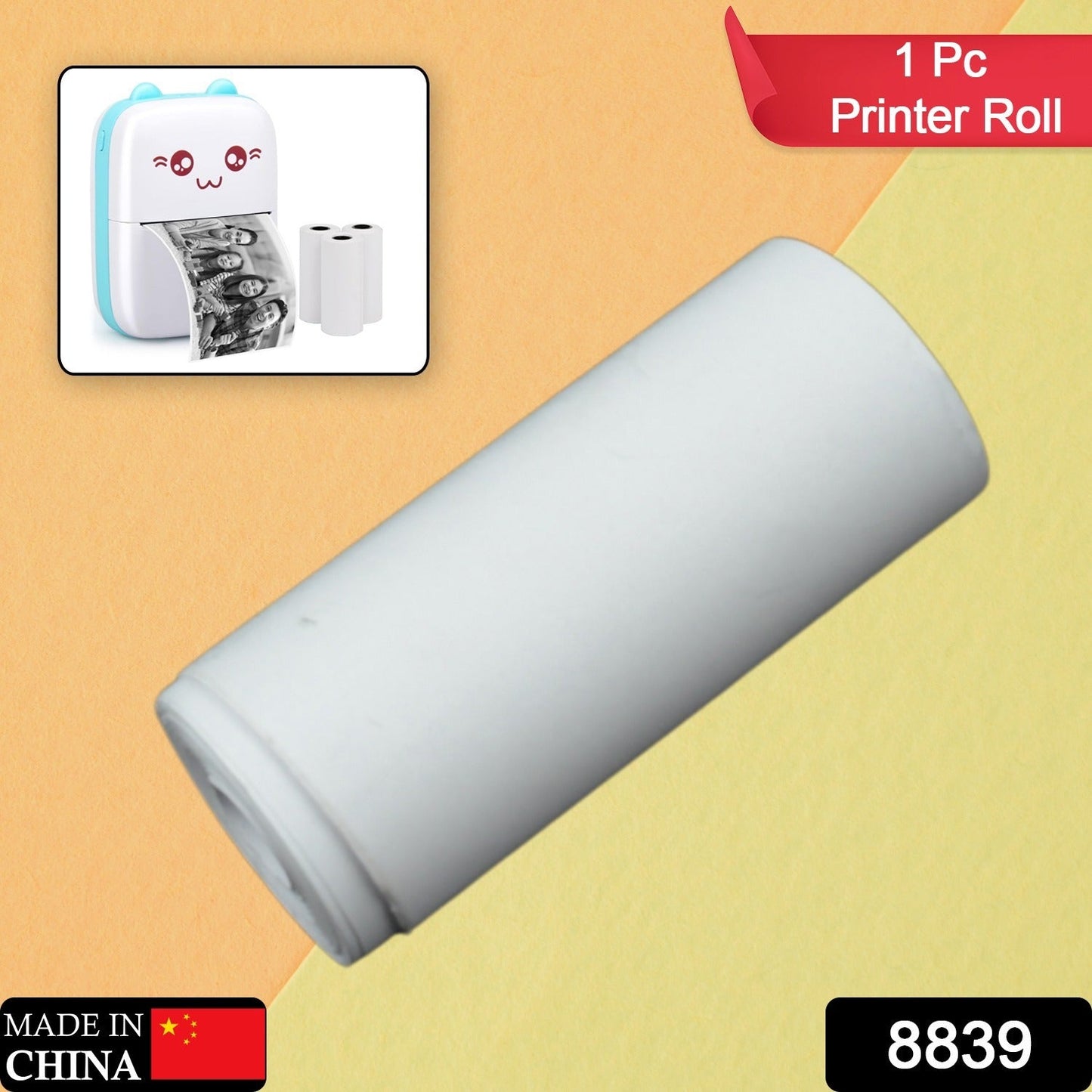 8839 Small Thermal Printer Paper, Printing Paper Roll Aging Resistant Fast Color Rendering Portable Clear Printing for Travel (1 Pc / Printing Paper Roll )