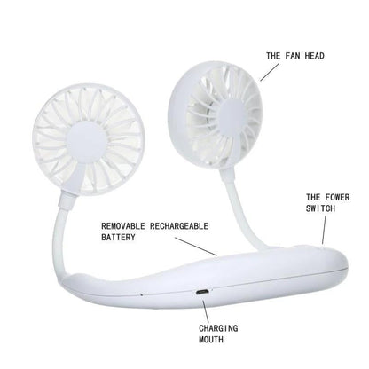 Hand Free Personal Fan - Portable USB Battery Rechargeable Mini Fan - Headphone Design Wearable Neckband Fan Neck lance Fan Cooler Fan (Battery Not included)