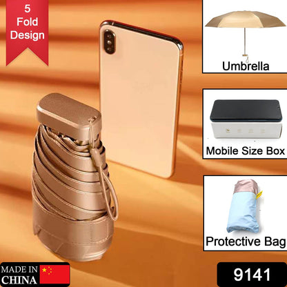 9141 Travel Pocket Mini Umbrella, Protective Bag, Mobile Size Box of Umbrella, Automatic Sunny Rain Compact Umbrella, Sunscreen Quick-Drying Small Umbrella, Mini Compact Travel Folding Umbrellas