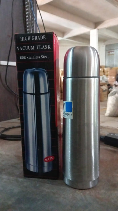 Vacuum Flask Without Cover, 18/8 Stainless Steel | Hot and Cold Water Bottle with Push-Down Lid | Double Walled Stainless Steel Bottle for Travel, Home, Office, School, Picnic (750 ML / Without Cover)