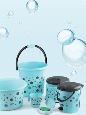 8711 PLASTIC BATHROOM ACCESSORIES SET 6 PCS BATH SET BATHROOM BUCKET WITH DUSTBIN MUG, STOOL, SOAP CASE,TUB 