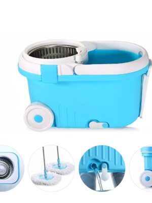 8713 GANESH Prime Plus Steel Spinner Bucket Mop 360 Degree Self Spin Wringing with 2 Absorbers for Home and Office Floor Cleaning Mops Set. 