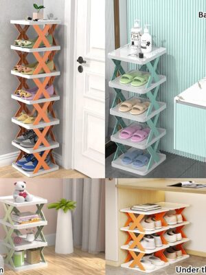 9054A  5 Tier Shoes Stand, Shoe Tower Rack Suit for Small Spaces, Closet, Small Entryway, Easy Assembly and Stable in Structure, Corner Storage Cabinet for Saving Space 