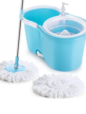8702 Plastic Spinner Bucket Mop 360 Degree Self Spin Wringing with 2 Absorbers for Home and Office Floor Cleaning Mops Set 