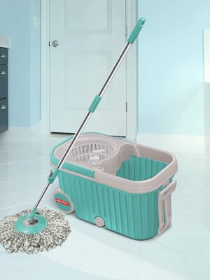 8703 Spin Mop with Bigger Wheels and Plastic Auto Fold Handle for 360 Degree Cleaning 